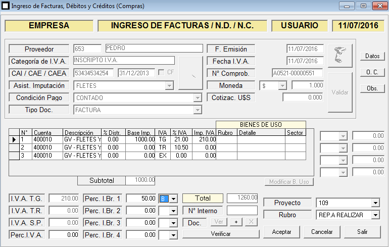 ERP Naitiva - Ingreso de Comprobantes de Proveedores