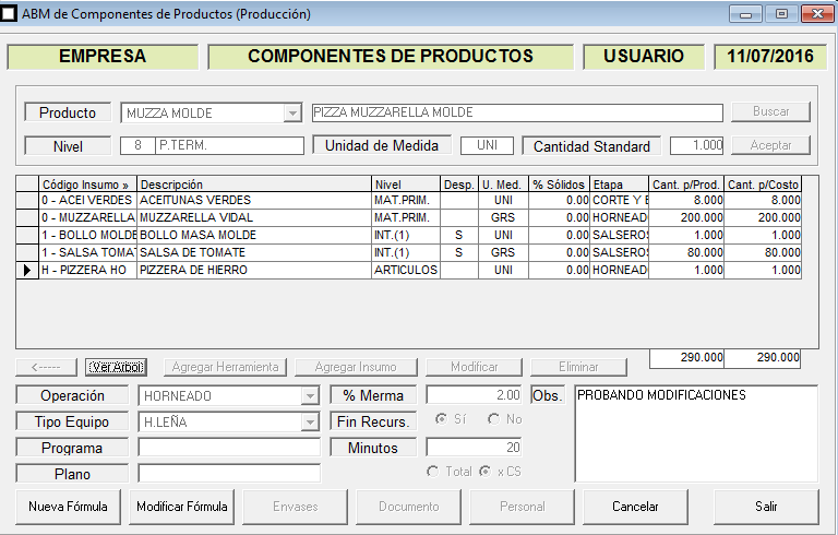 ERP Naitiva - Formulas de Productos